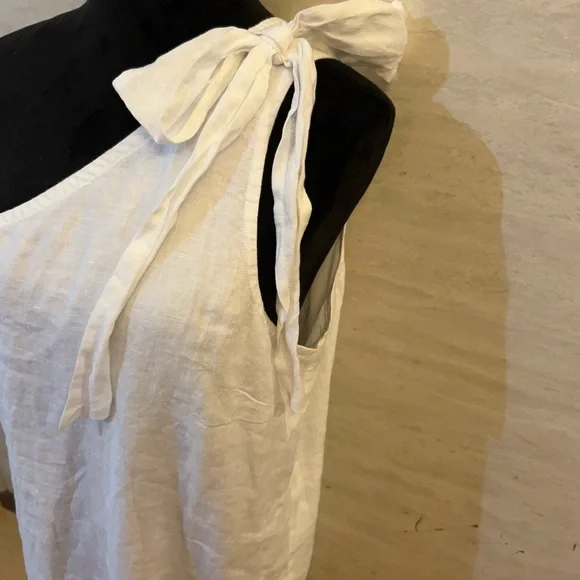 NWT- J.Crew One-Shoulder White Linen Tie-Shoulder Shift Dress - Picture 2 of 10